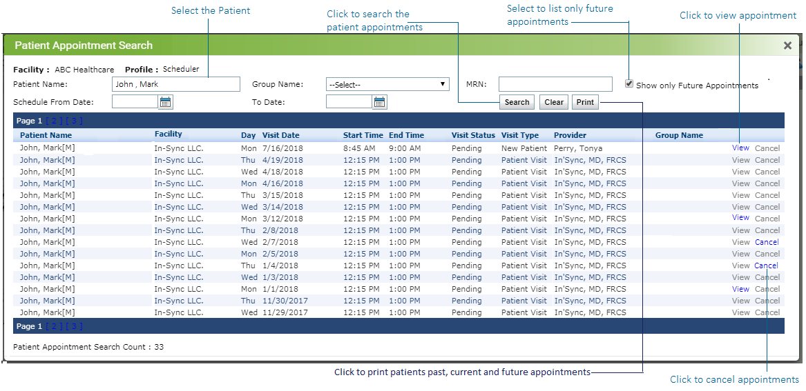 PAtinet Appointment Search