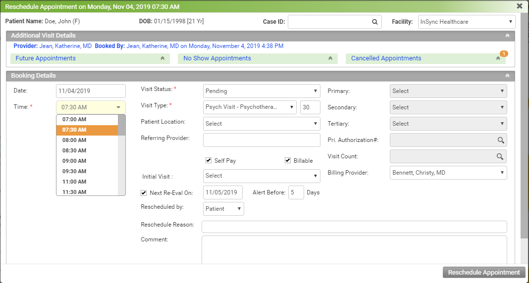 Rescheduling an Appointment